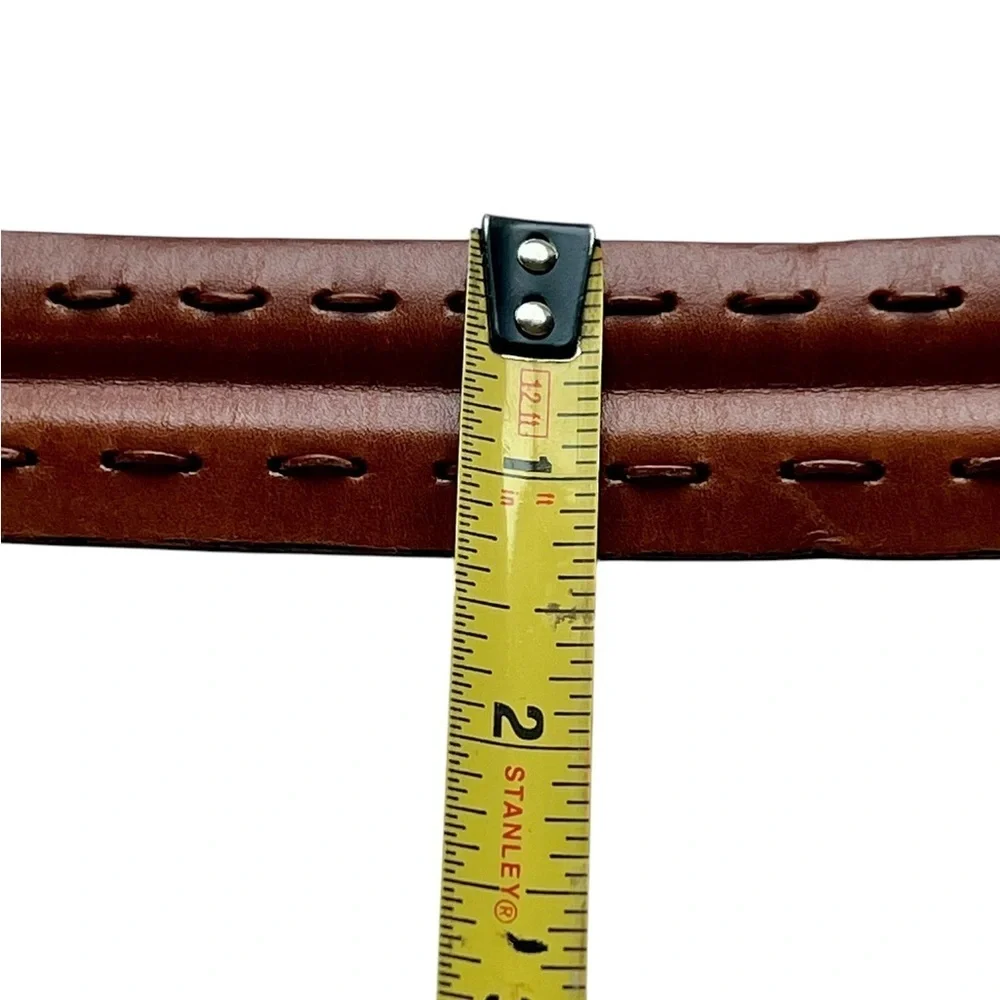 Vintage Brown Leather Belt Solid Brass Silver Buass Silver Buckle Unisex Classic